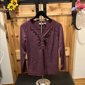 L.L. Bean Plum Long Sleeve Top with Button Accents
